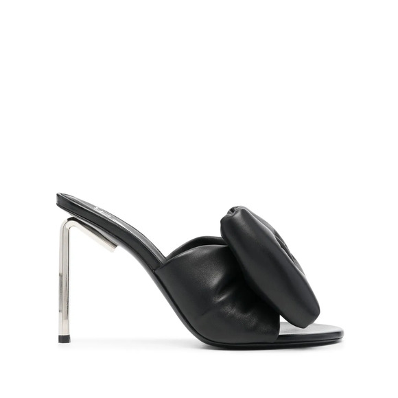 NWOT Off-White Allen Bow Black Leather Mules w/ Metallic Stiletto Heel Womens 40 - Picture 2 of 8